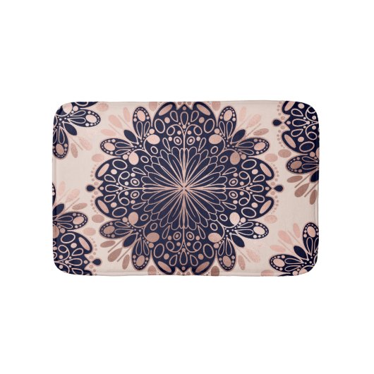 Girly Boho Roos Goud Blush Roze Navy Mandala's Badmat (Voorkant)