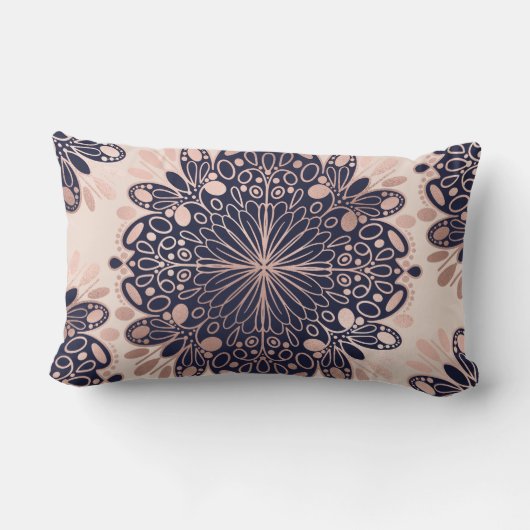 Girly Boho Roos Goud Blush Roze Navy Mandala's Buitenkussen (Achterkant)