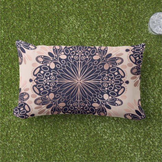 Girly Boho Roos Goud Blush Roze Navy Mandala's Buitenkussen (Gras)