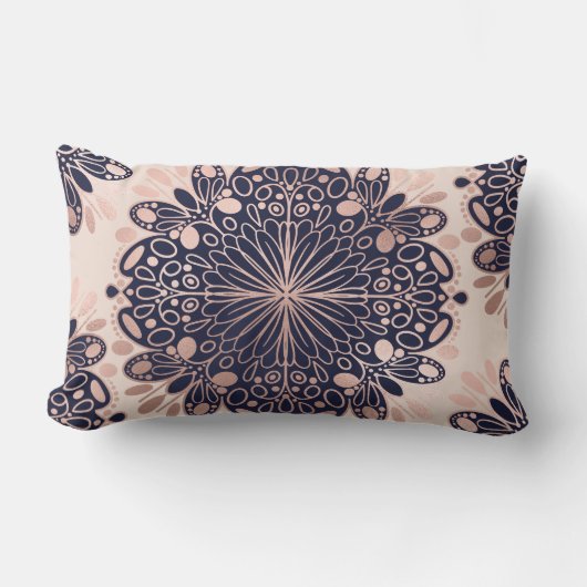 Girly Boho Roos Goud Blush Roze Navy Mandala's Buitenkussen (Voorkant)