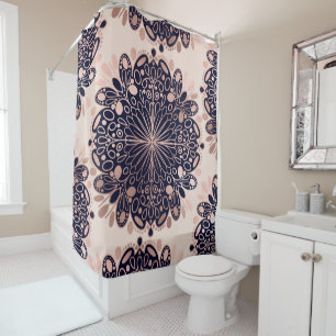 Girly Boho Roos Goud Blush Roze Navy Mandala's Douchegordijn