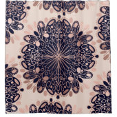 Girly Boho Roos Goud Blush Roze Navy Mandala's Douchegordijn (Voorkant)