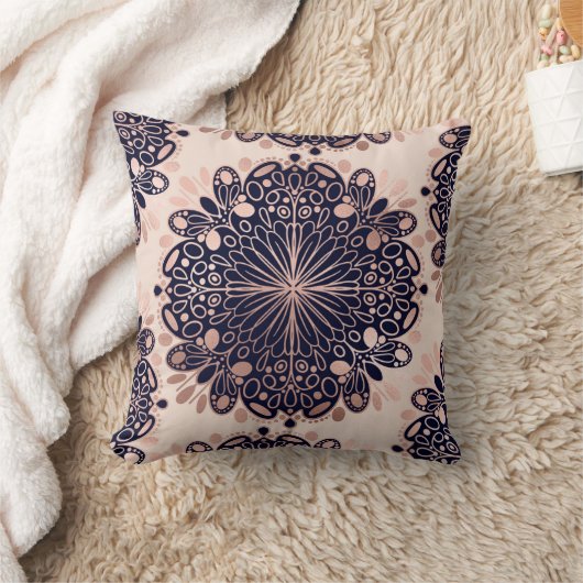 Girly Boho Roos Goud Blush Roze Navy Mandala's Kussen (Deken)