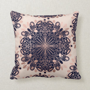 Girly Boho Roos Goud Blush Roze Navy Mandala's Kussen