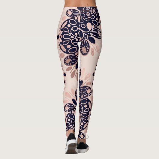 Girly Boho Roos Goud Blush Roze Navy Mandala's Leggings (Achterkant)