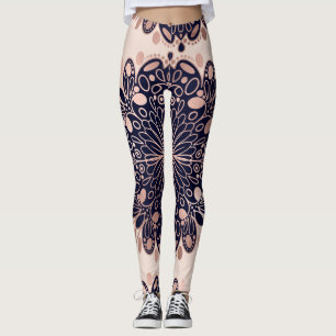 Girly Boho Roos Goud Blush Roze Navy Mandala's Leggings