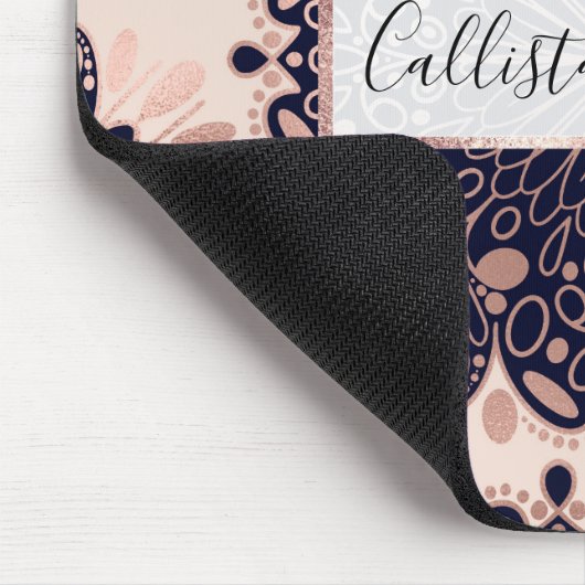 Girly Boho Roos Goud Blush Roze Navy Mandala's Muismat (Hoek)