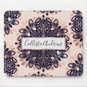 Girly Boho Roos Goud Blush Roze Navy Mandala's Muismat