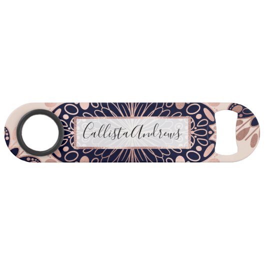 Girly Boho Roos Goud Blush Roze Navy Mandala's Speed Flessenopener (Voorkant (Horizontaal))
