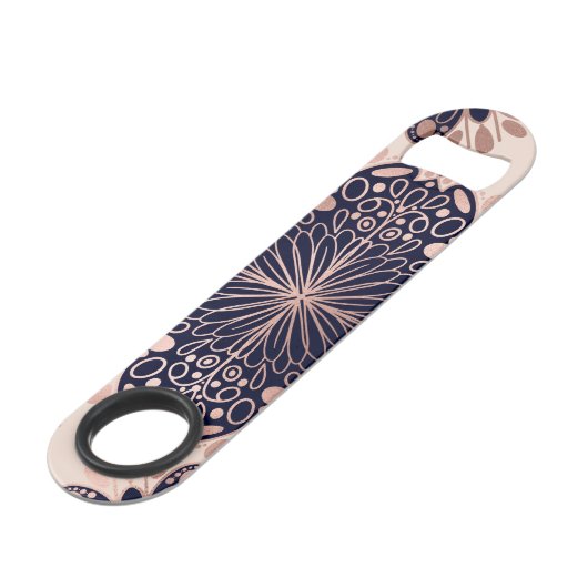 Girly Boho Roos Goud Blush Roze Navy Mandala's Speed Flessenopener (Achterkant Gekanteld)