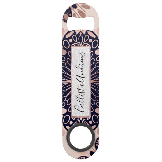Girly Boho Roos Goud Blush Roze Navy Mandala's Speed Flessenopener (Voorkant)