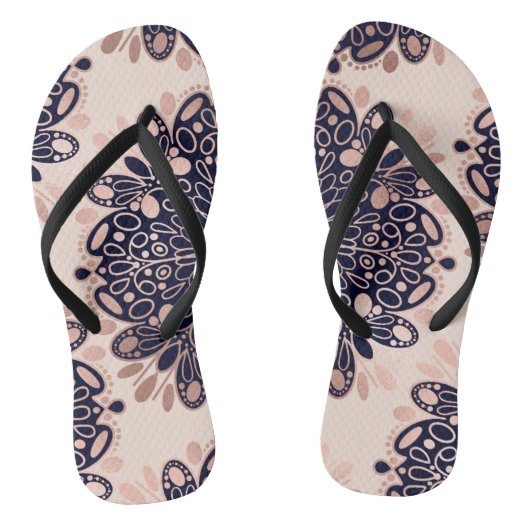 Girly Boho Roos Goud Blush Roze Navy Mandala's Teenslippers (Voetbed)