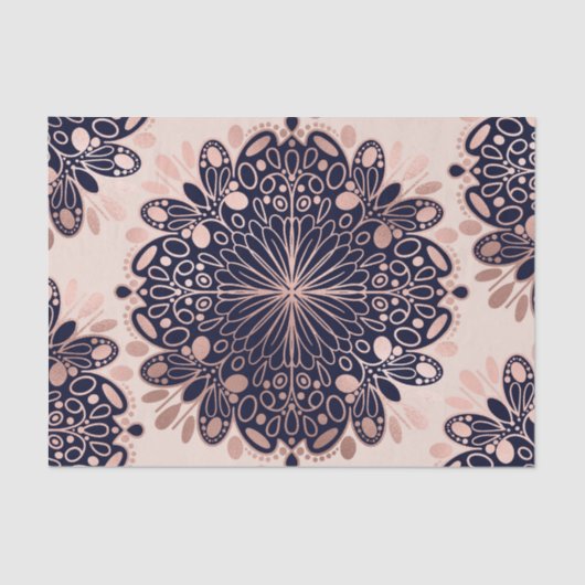 Girly Boho Roos Goud Blush Roze Navy Mandala's Tissuepapier (Voorkant)