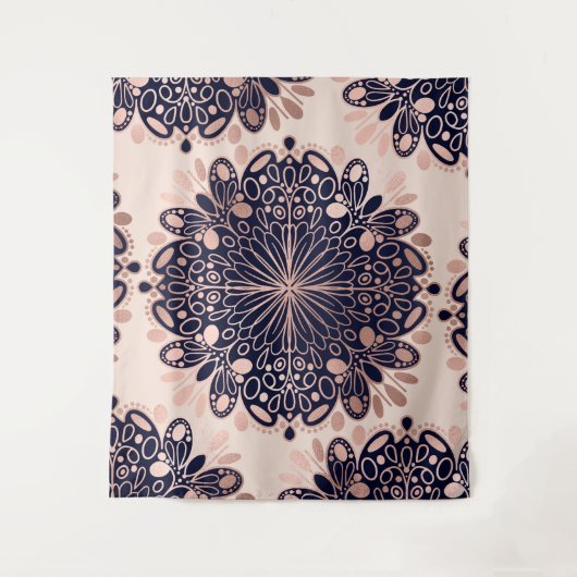 Girly Boho Roos Goud Blush Roze Navy Mandala's Wandkleed (Voorkant)