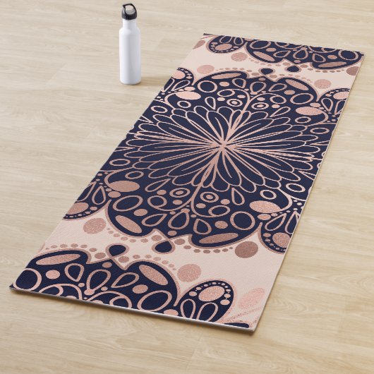 Girly Boho Roos Goud Blush Roze Navy Mandala's Yogamat (In situ)