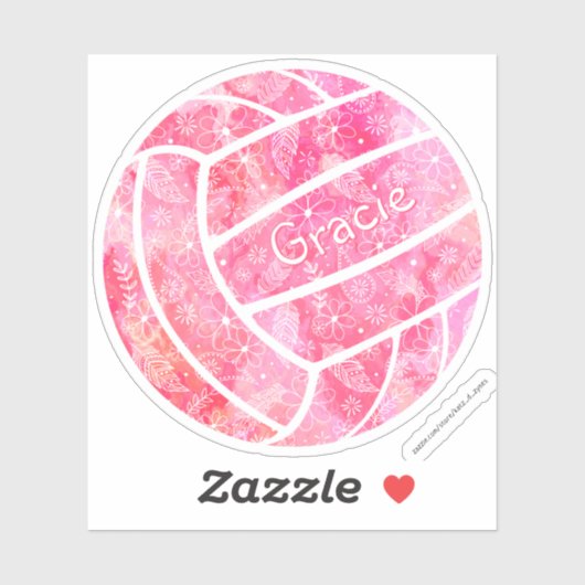 girly boho veren doodle roze volleybal sticker (Vel)