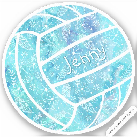 girly boho veren doodle turquoise volleybal sticker (Voorkant)