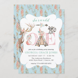 Girly Boho Wild One Birthday Party Invitation Kaart