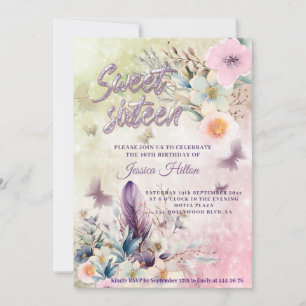 Girly bokeh Butterfly boho bloemenzoet zestien Kaart