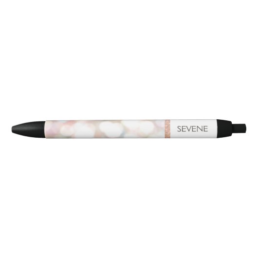 Girly Bokeh Roos Gold Sequin Gepersonaliseerde naa Zwarte Inkt Pen (Voorkant)
