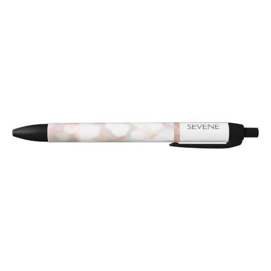 Girly Bokeh Roos Gold Sequin Gepersonaliseerde naa Zwarte Inkt Pen (Bodem)