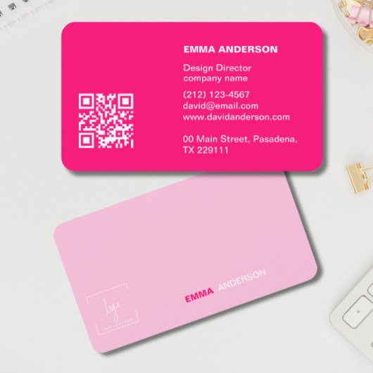 Girly Bold PINK QR Code Professionele Zakelijke lo Visitekaartje