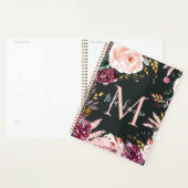 Girly Bold Roze Bourgogne Gouden Folie Bloemmonogr Planner (Display)