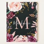 Girly Bold Roze Bourgogne Gouden Folie Bloemmonogr Planner (Achterkant)