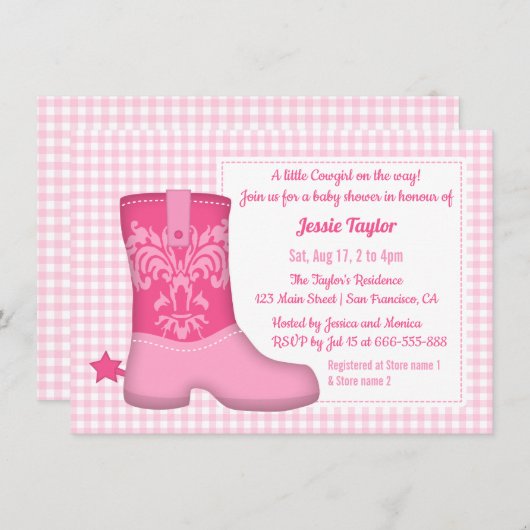 Girly Boot Western Theme Baby Shower Uitnodigingen (Voorkant / Achterkant)