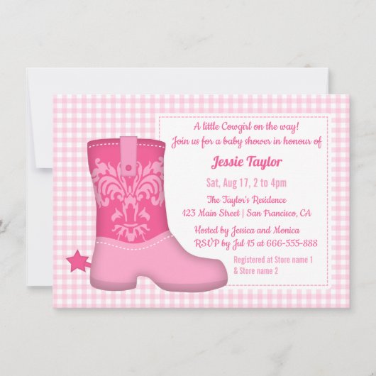 Girly Boot Western Theme Baby Shower Uitnodigingen (Voorkant)