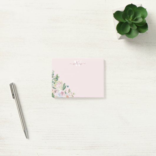 Girly Botanical Monogram Greenery Post-It Notes (Kantoor)