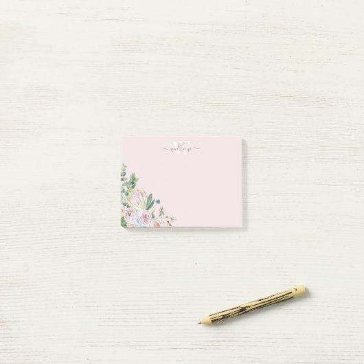 Girly Botanical Monogram Greenery Post-It Notes (Op bureau)