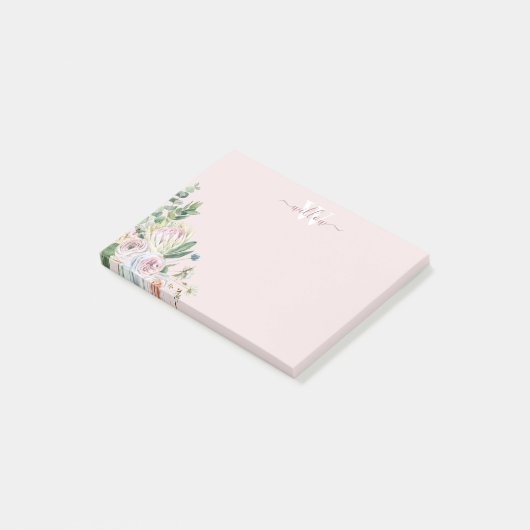 Girly Botanical Monogram Greenery Post-It Notes (Schuin)