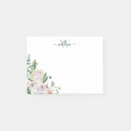 Girly Botanical Monogram Pink Floral Post-It Notes