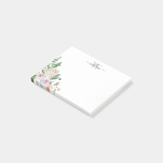 Girly Botanical Monogram Pink Floral Post-It Notes (Schuin)
