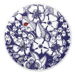 Girly Botanical Shalom Blue White Garden Drawing Keramische Knop