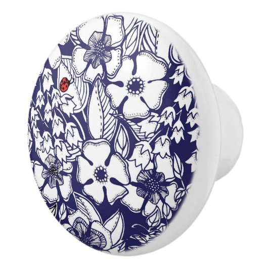 Girly Botanical Shalom Blue White Garden Drawing Keramische Knop (Rechts)