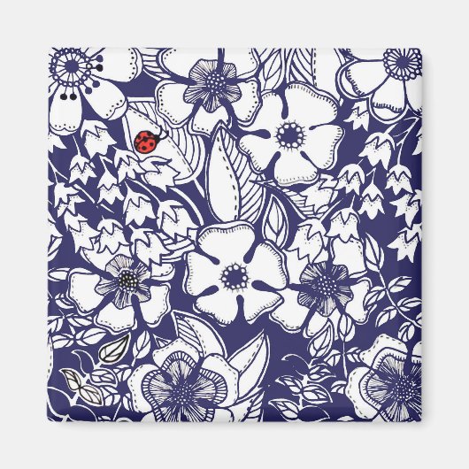 Girly Botanical Shalom Blue White Garden Drawing Magneet (Voorkant)