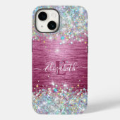 Girly Bourgogne Holographic Faux Glitter Monogram Case-Mate iPhone Case (Achterkant)