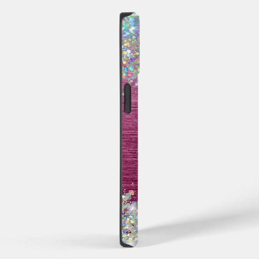 Girly Bourgogne Holographic Faux Glitter Monogram Case-Mate iPhone Case (Achterkant / Rechts)