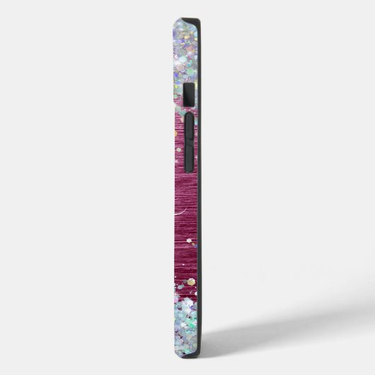 Girly Bourgogne Holographic Faux Glitter Monogram Case-Mate iPhone Case (Achterkant / Links)