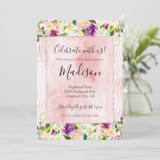 Girly Bourgogne Roze Waterverf Bloemen Dierenprint Kaart (Staand voorkant)