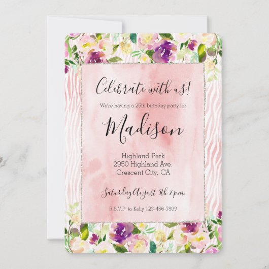 Girly Bourgogne Roze Waterverf Bloemen Dierenprint Kaart (Voorkant)