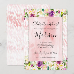 Girly Bourgogne Roze Waterverf Bloemen Dierenprint Kaart