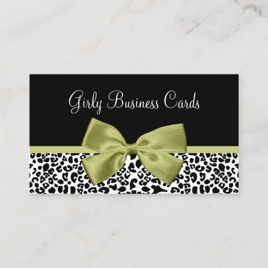 Girly Boutique Leopard Print Stijlvolle Groene Bow Visitekaartje (Voorkant)