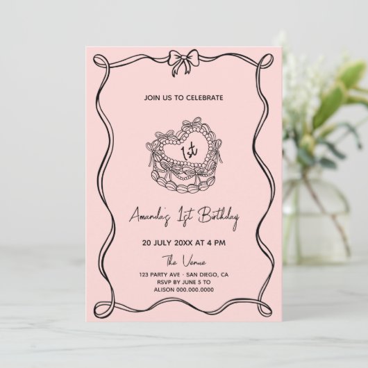 Girly Bow eerste verjaardag Kaart (Staand voorkant)