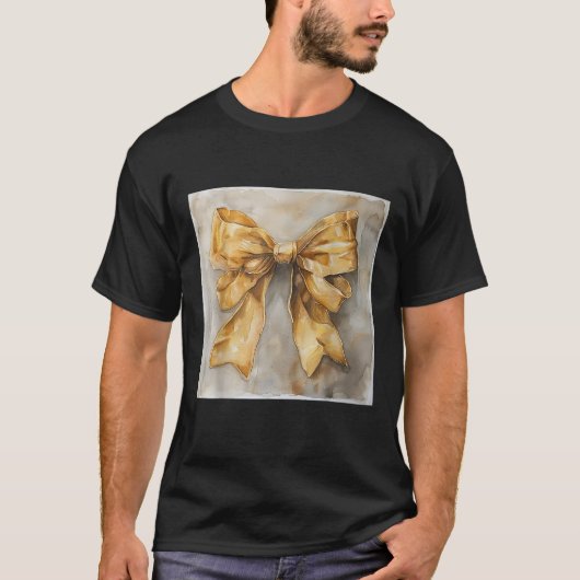 Girly Bow in Waterverf coquette Esthetische gouden T-shirt (Voorkant)