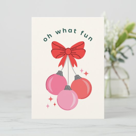 Girly Bow Ornamenten Feestdagenkaart (Staand voorkant)