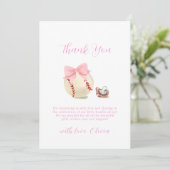 Girly Bow Pacifier Baseball Sport Baby Shower Bedankkaart (Staand voorkant)