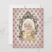girly bows tedy beer babydoucheuitnodigingen kaart (Voorkant)